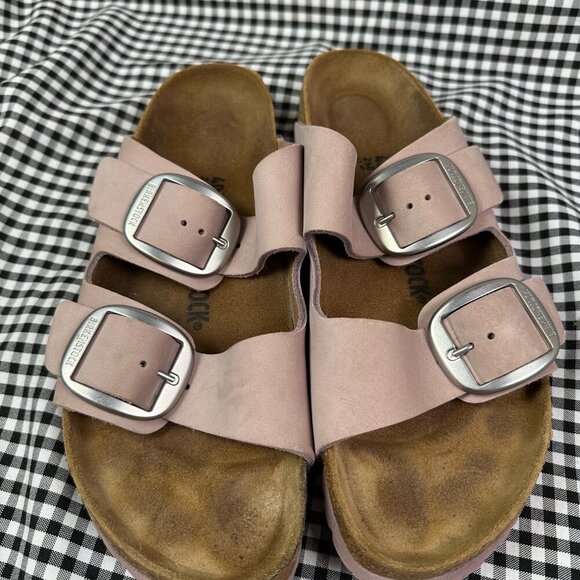 Birkenstock Arizona Big Buckle Lilac Pink Rose Silver Nubuck Leather NARROW 9 - Picture 3 of 4